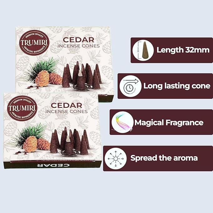 Cedar Incense Cones - Total 60 Cone Incense - Six Packs of 10 Insence Cones - Incense Cones Scented - Cone Incense Scents - Insense Cones - Inscent Cones TRUMIRI