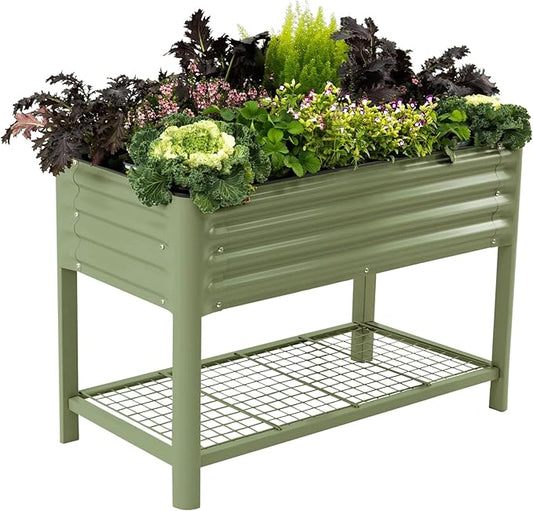 Elevated Raised Garden Bed-V Series, 2' x 4' Garden Beds with Legs & Storage Rack for Patio Porch, 700 Lbs Weight Capacity, Outdoor Planter Boxes for Gardening Herbs Vegetables Flowers, Olive Green - Bloomnest