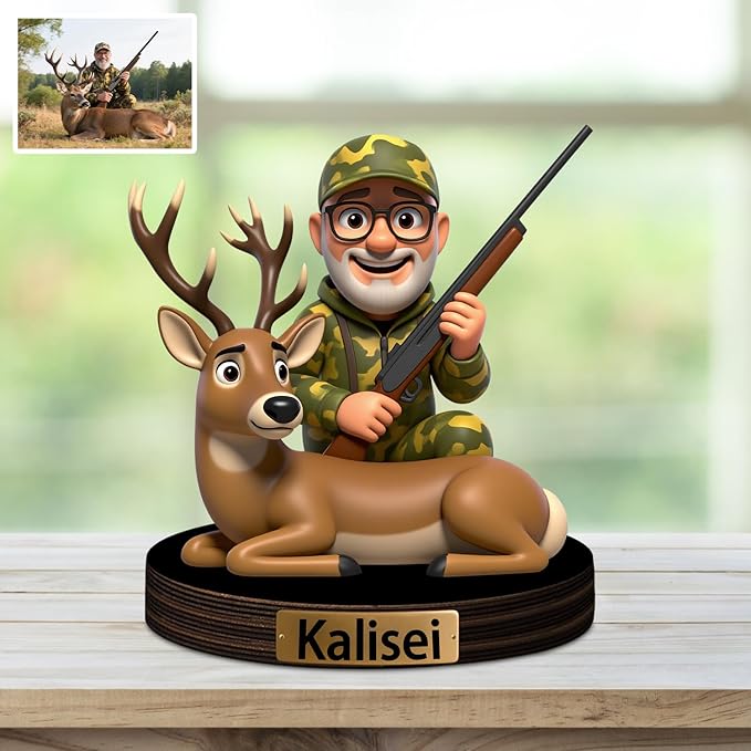 Personalized Deer Hunting Photo Cartoon Style Plaque,Custom 2D Print Hunting Photo Picture Decor Gift for Men Dad Papa Grandpa - Bloomnest
