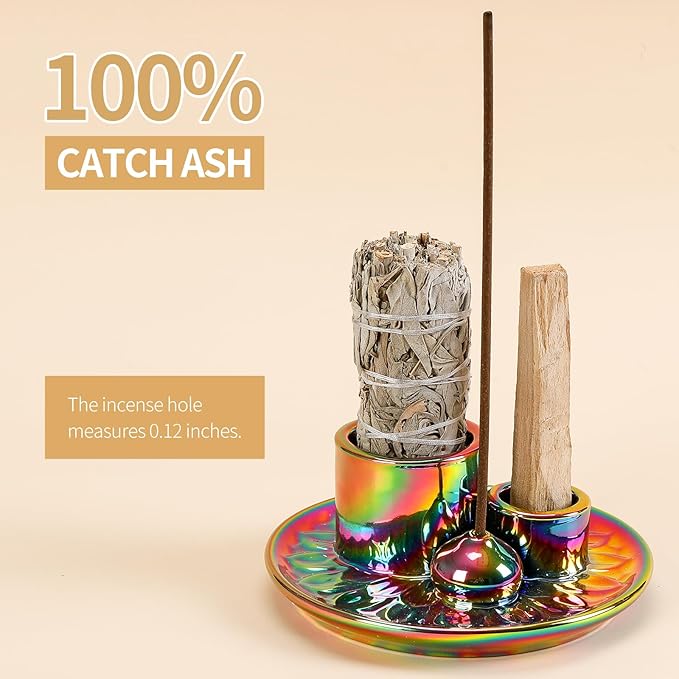 Palo Santo Sticks Holder, Multi-Purpose Handmade Ceramic Incense Burner for Palo Santo Incense Sticks, Sage Holder for Burning, Ash Catcher Tray for Meditation Yoga Room-Colorful ToolSentryX