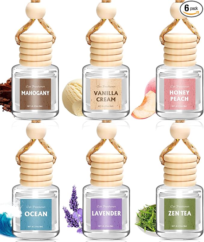 AROIC Car Air Freshener for Women, 6 Pack Air Freshener Diffuser, Hanging Air Fragrance Essential Oil Diffuser, Car Scents Accessories Cute Car Interior Decor Unisex (Light Fragrance) - Bloomnest