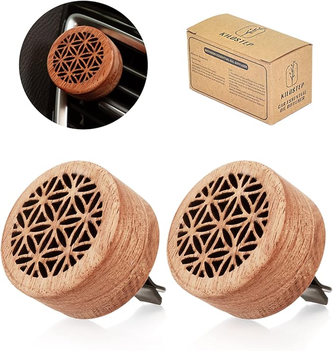 Essential Oil Car Diffuser, 2 PCS Car Aromatherapy Wood Diffuser with Vent Clip - Bloomnest