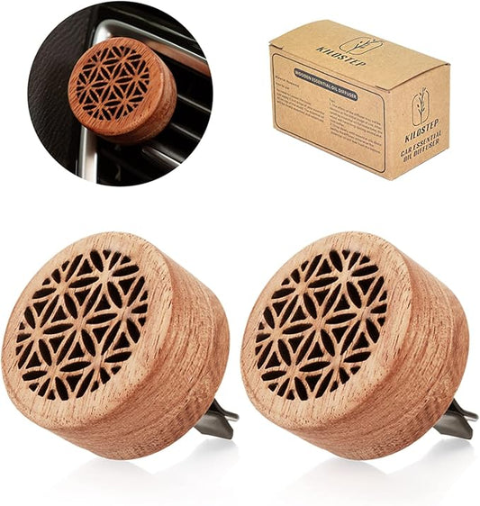 Essential Oil Car Diffuser, 2 PCS Car Aromatherapy Wood Diffuser with Vent Clip - Bloomnest