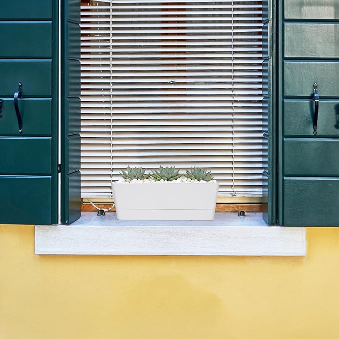 GREANER Window Boxes Planters, 3PCS 16x3.8 Inch Large Herb Planters with Tray, Indoor Succulent Cactus Flowers Vegetable Plastic Rectangle Pots for Balcony, Office, Garden, Outdoor, Windowsill (White) - Bloomnest