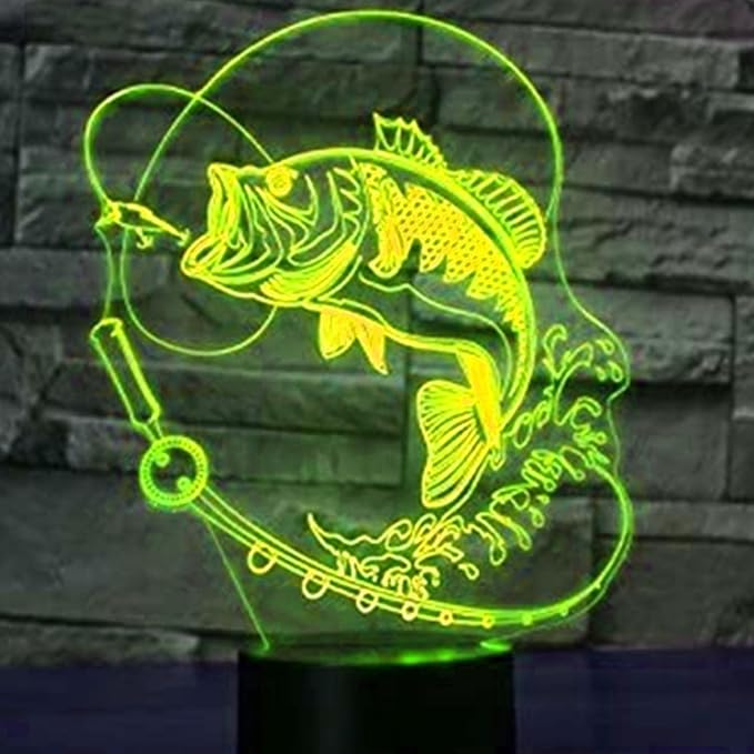 3D Fishing Fish Night Light Optical Illusion Led Lamp 7 Colors Changing Birthday Xmas Gift for Boys and Girls Kids Children Room Decor - Bloomnest
