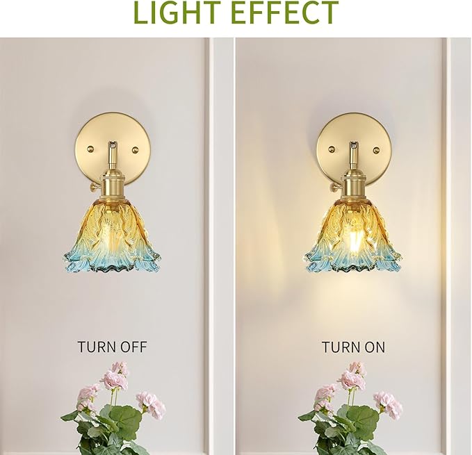 Vintage Wall Sconces, Cabbage Yellow Lampshade & 180 Degree Adjustable, Brass Wall Lights, for Bedroom Living Room Hallway Aisle, Bulbs Not Included, ETL Listed - Bloomnest