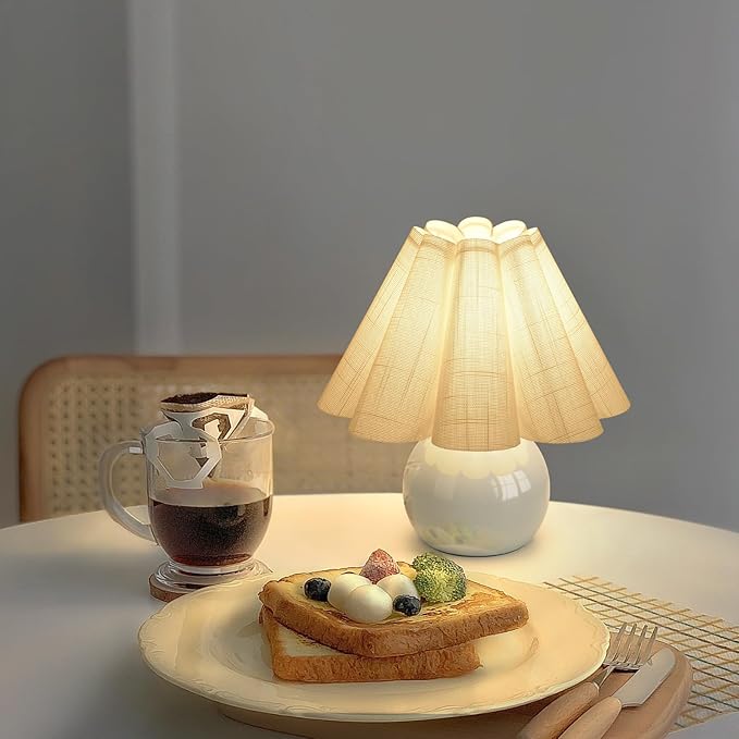 Light Blue Small Bedside Mini Table Lamp for Bedroom, Cute Bedroom Lamps for Nightstand, Cute Mini Table Lamps for Small Spaces with Scalloped Shade for Kitchen Counter, Bookshelf, Kids Dorm, Office - Bloomnest