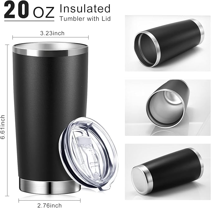 Sieral 36 Packs Stainless Steel Tumbler Bulk with Lid Vacuum Double Wall Insulated Travel Coffee Mug Powder Coated Tumbler Cup for Graduation Wedding Christmas Birthday Party(Black, 20 oz) - Bloomnest