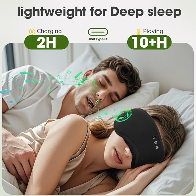 Sleep Headphones with Bluetooth 5.4 Sleep Mask, Bamboo Cotton Music Wireless Bluetooth Eye Mask for Sleeping, Earphones HD Speaker Microphone for Travel, Gifts for Men Women, Black - Bloomnest