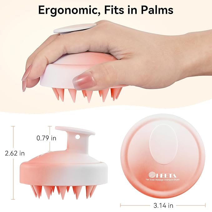 HEETA Scalp Massager Hair Growth, Soft Silicone Scalp Scrubber Shampoo Brush for Exfoliation, Dandruff Removal Head Massage Stress Relax, Wet & Dry Use for Thick Thin Curly Hair Care, Gradient Pink HEETA