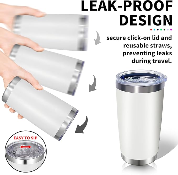 1 Pack 20oz Stainless Steel Tumbler with Lid, Leakproof Double Wall Travel Mug for Hot/Cold Drinks, Home Office Outdoor Party Use, Durable Powder Coated Insulated Cup/White - Bloomnest
