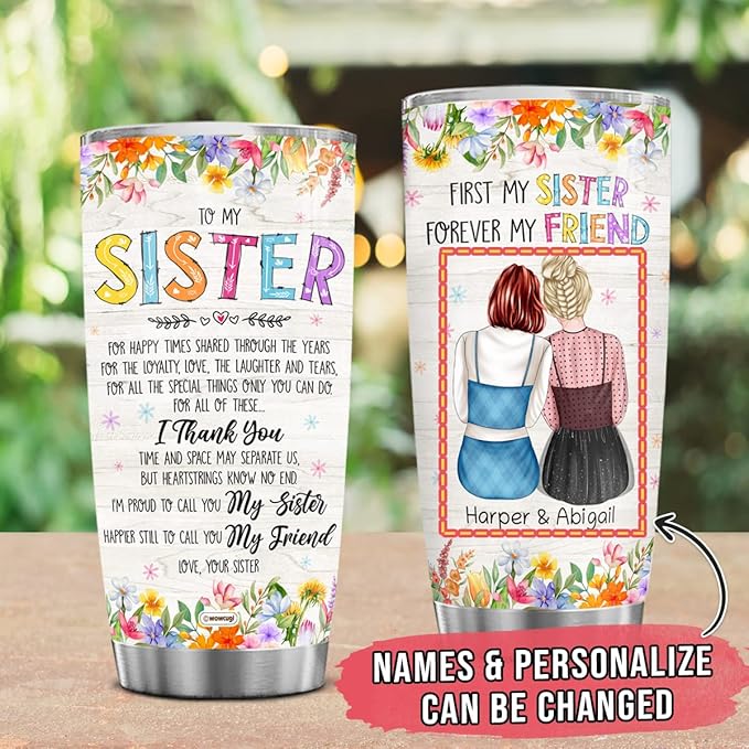 wowcugi Sister Personalized Sisters Tumbler Stainless Steel Tumblers Coffee Travel Mug 20oz 30oz Birthday Christmas Friendship Present - Bloomnest