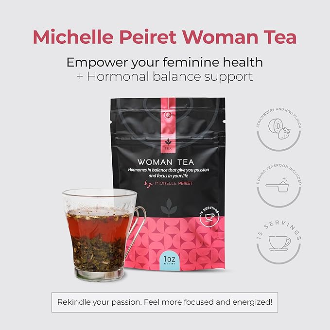 Michelle Peiret Herbal Tea for Women | Organic Green Tea with Tulsi, Shatavari, Fenugreek, Rosehips, Fennel, Chamomile & Raspberry Leaf | Hormonal Wellness, Energy, Mood & Vitality | Strawberry Flavor | 15 Natural Tea Bags - Bloomnest