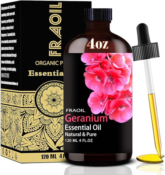 Geranium Essential Oil, Geranium Oil 4 Fl Oz 120ML for Diffuser Humidifier Yoga Cleaning DIY Candle Soap Making Perfume Gift for Women Essential Oils - Bloomnest
