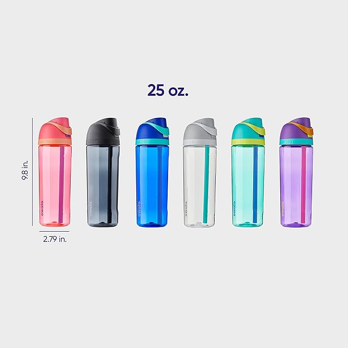 Owala FreeSip Clear Tritan Plastic Water Bottle with Straw, BPA-Free Sports Water Bottle, Great for Travel, 25 Oz, Very, Very Dark Owala