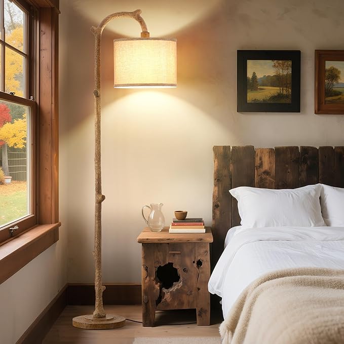 Floor Lamp for Bedroom - 69" Rustic Farmhouse Tall Lamp with 3 Color Temperatures- Country Resin Vintage Reading Light Standing Lamps for Living Room Office Classroom Home Decor, Bulbs, Brown - Bloomnest