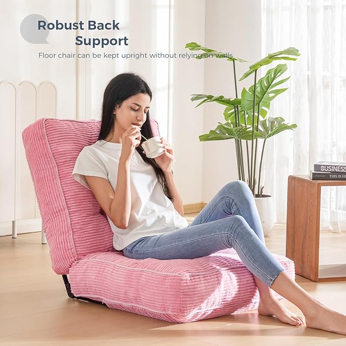 MAXYOYO Adjustable Floor Chair with Back Support, Gaming Chair Floor Meditation Couch with Tufted Cushion, Adults Lounge Folding Sofa Seat for Reading Meditating Sleeping, Pink - Bloomnest