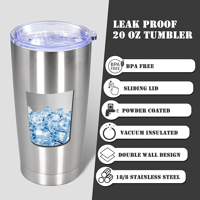 20 oz Tumbler with lid Double Wall Vacuum Insulated Tumblers Stainless Steel Coffee Mug Travel Coffee Tumbler Powder Coated Tumbler Cup Keep Hot&Cold - (Stainless 1 Pack) - Bloomnest