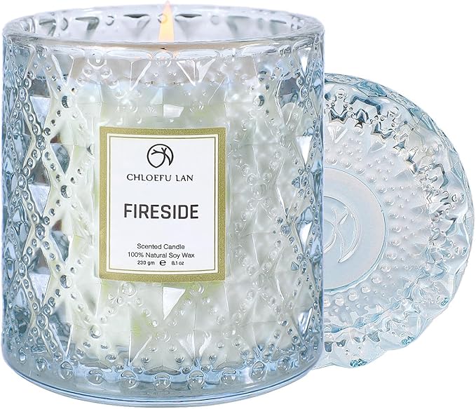 Chloefu LAN Smokey Fireside Scented Candle Gifts for Men Cashmeran Leather Candles for Home Scented, 55 Hours Long Burning, 8.1 Ounce Premium Soy Wax - Bloomnest