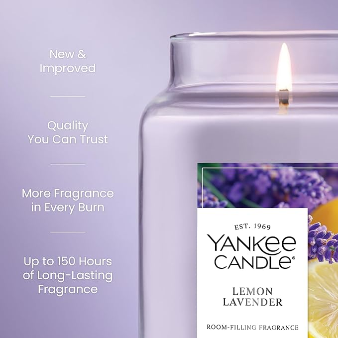 Yankee Candle Lemon Lavender Scented Candle, 22oz Large Jar with up to 150 Hour Burn Time, Giftable, Birthdays - Bloomnest