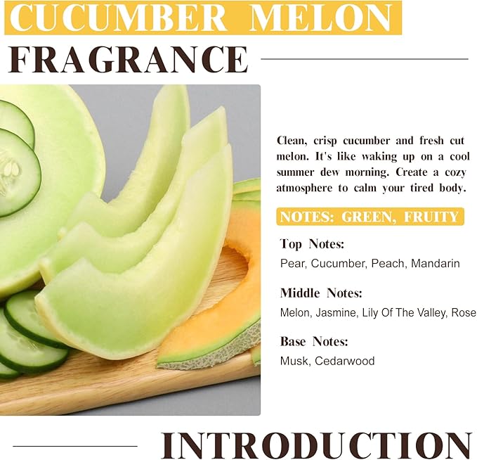EUQEE Cucumber Melon Fragrance Oil, Premium Cucumber Melon Essential Oil 2.02 Fl oz/ 60ml with Glass Dropper for Diffuser, DIY Soap, Candle Making - Bloomnest