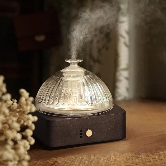 Glass Dome Essential Oil Diffuser with Glass Reservoir & Wood Base-Plastic Free, 200ml Ultrasonic Diffuser for Aromatherapy with Timer 7 Color Light Auto-Off for Home Office Yoga Dark Brown - Bloomnest
