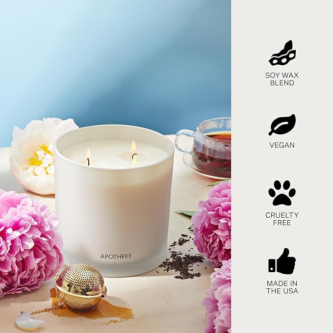 Apotheke 3-Wick Scented Candles for Home, Earl Grey Bitters - 26 oz Soy Wax Aromatherapy Jar Candle Gift for Women - Long-Lasting Fragrance with Perfume-Grade Essential Oils - Bergamot, Peony & Lemon - Bloomnest