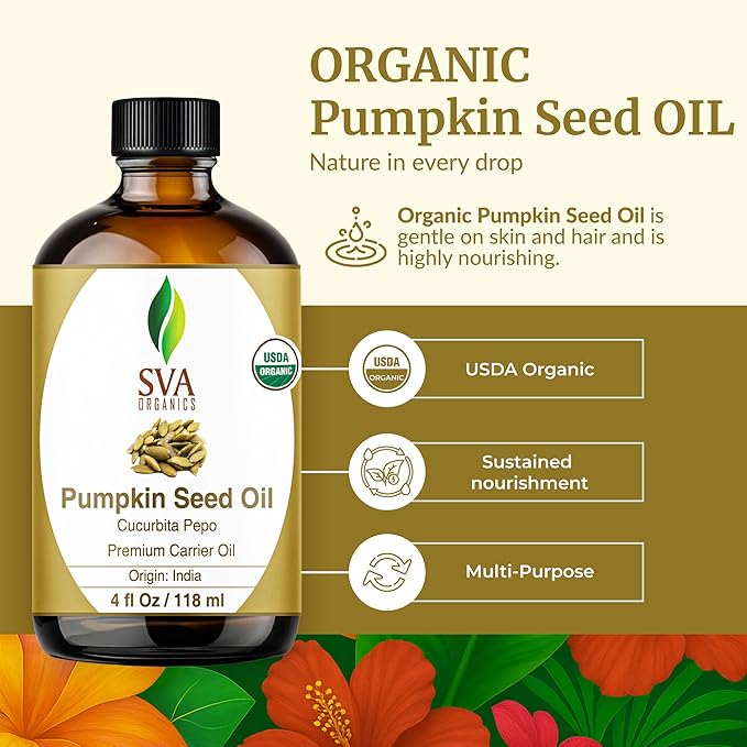 SVA Pumpkin Seed Oil Organic - 4 Fl Oz – 100% Natural Cold Pressed Organic Pumpkin oil - for Face, Skin Care, Hair Care, Scalp Massage & Body Massage – Carrier Oil with Dropper - Bloomnest