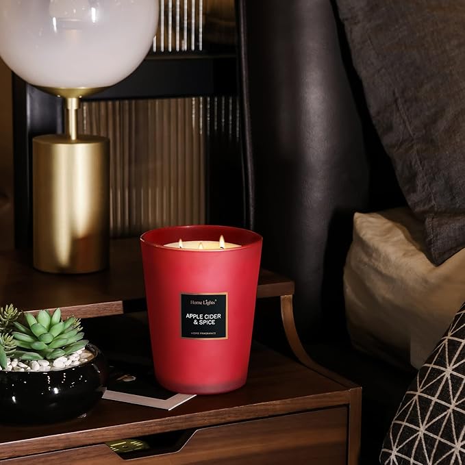 HomeLights Highly Scented Candles, Big 33.3 oz for Home, Natural Soy Aromatherapy Candles, Smokeless Long Lasting 130h with 3 Cotton Wicks, Candles Gifts for Women & Men - Apple Cider & Spice - Bloomnest