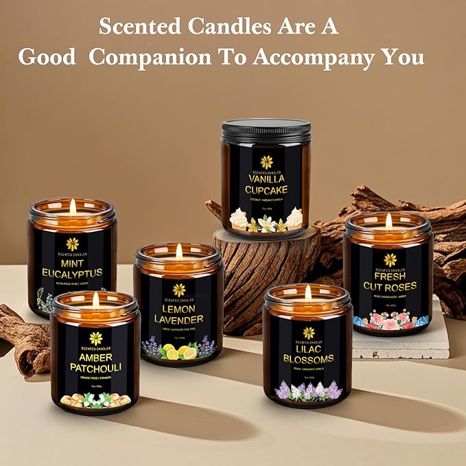 Scented Candles Set for Home, 6 Pack Scented Aromatherapy Candles for Women, 42.3 Oz 300 Hours Burning, Soy Wax Candle Gift Set with Lemon Lavender, Idea for Birthday, Anniversary, Mother's Day - Bloomnest