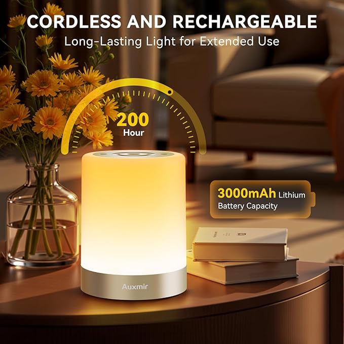 Night Light for Kids Baby, Dimmable Touch Lamp for Nursery, 11 RGB Colors 5 Brightness, Portable Rechargeable Bedside Table Lamp for Nightstand, Kids Night Light for Bedroom Living Room, Silver - Bloomnest