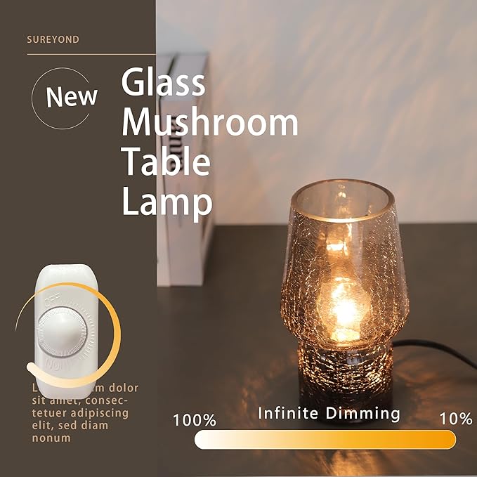 Mushroom Lamp,Mother's Day Gifts,Small Table Lamp,Cute Nightstand Kitchen Mini Lamp,Glass Table Lamp,Suitable for Bedrooms, Kitchens, Living Rooms, Bedside, Girl Gifts(Black) - Bloomnest