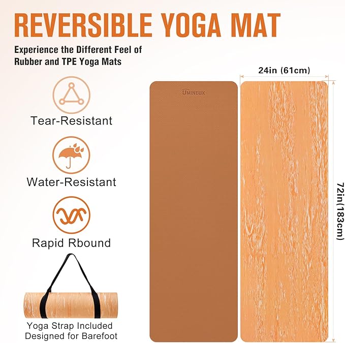 UMINEUX Extra Thick Yoga Mat, 2/5 Inch (10MM), Natural Rubber and TPE Non Slip Yoga Mats with Strap for Women Men, Eco Friendly Exercise Mat for Yoga, Pilates and Home Workout - Bloomnest