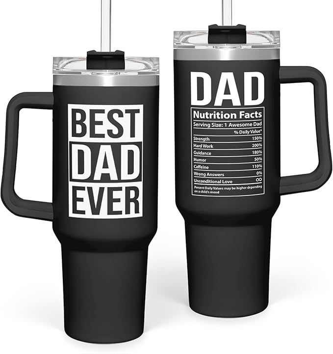 Dad Gifts for Dad from Daughter Son Best Dad Ever Tumbler with Handle 40oz Stainless Steel Insulated - Coffee Tumbler for Father's Day Birthday Christmas Cup Gift Set with Lid & Straw - Bloomnest