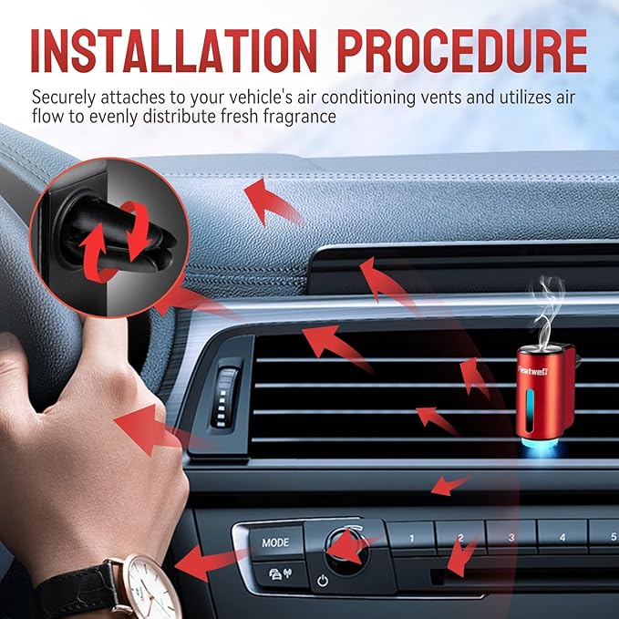 Featwell Car Air Freshener, Three Adjustable Modes Intelligent Aroma Diffuser, Rechargeable Car Diffuser Air Freshener, Red - Bloomnest