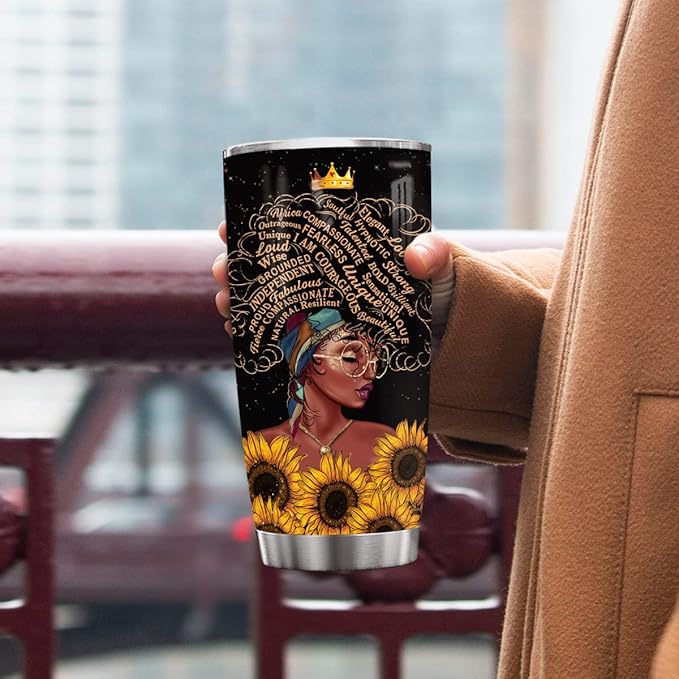 winorax Black Girl Tumbler Personalized Melanin Cup 20oz 30oz Stainless Steel Insulated Tumblers Coffee Mug With Lid Birthday Christmas African Gifts For Women Afro Girls Queen Friends Sister - Bloomnest