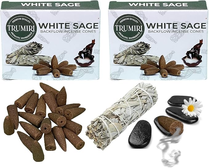 White Sage Backflow Incense Cones - Total 60 Incense Cones Waterfall - Six Packs of 10 Incense Backflow Cones - Waterfall Inscent Cones - Incense Waterfall Cones