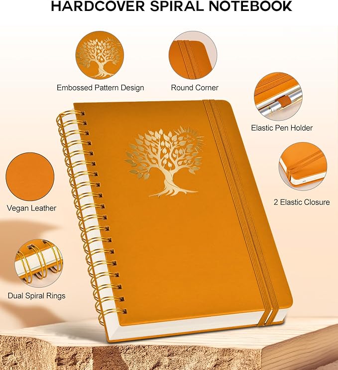 Spiral Notebook Journal for Women Men, 300 Numbered Lined Pages, College Ruled, A5 Hardcover Spiral Bound Notebook for School, Work, Note Taking Writing, Leather Spiral Journal Medium 5.9"x8.5" - Bloomnest