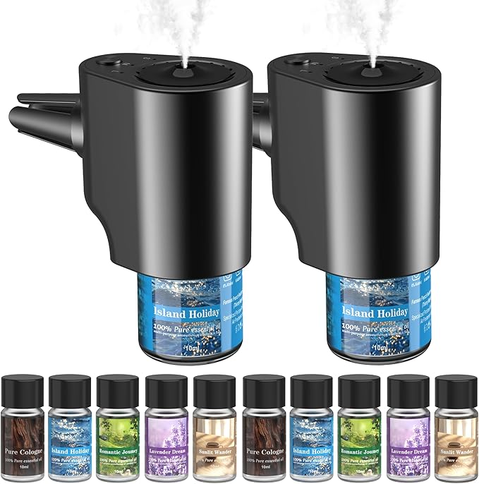 Car Air Freshener, 5 Scents, 10 Refills, Smart car Air Freshener for Vent Clips, Auto On/Off, Three Spray Modes, Car Fresheners Long Lasting (2Pack) - Bloomnest