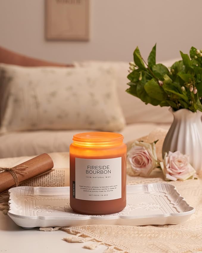 M&SENSE Fireside Bourbon Scented Candles, 2 Wick Jar Candle 19.4oz 110 Hour Long Lasting, Organic Natural Soy Wax Candle for Bedroom Kitchen Home Decor, Warm Housewarming Gifts for Men Women - Bloomnest