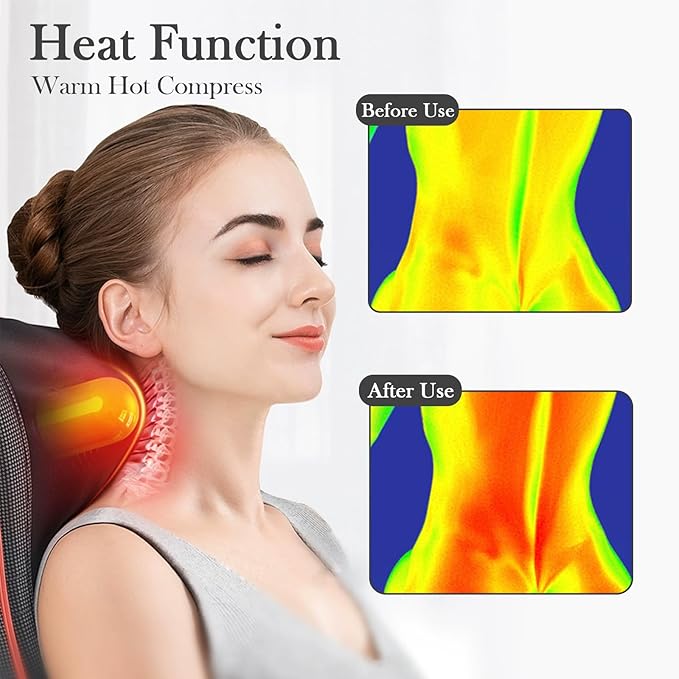Back Massager with Heat, Shiatsu Neck and Back Massager for Pain Relief Deep Tissue, 3D Deep Kneading Cushion Massage for Neck Shoulder Legs, Suitable for Office and Home, Gifts for Men Women - Bloomnest