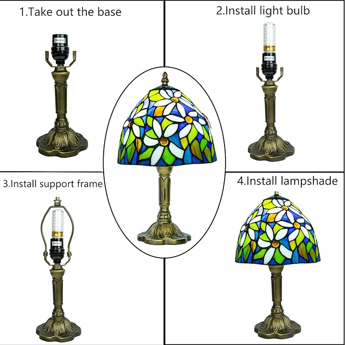 Small Stained Glass Lamp,8 Inch White Flower Tiffany Style Table Lamp for Bedside, Living Room - Bloomnest