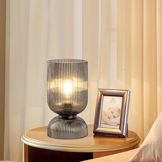 Modern Table Lamp,Glass Mid Century Lamp with Smoky Gray Glass Shade, Bedside Lamp with On/Off Switch, Minimalist Nightstand Lamp for Bedroom, Living Room, Office (Bulb not Included) - Bloomnest