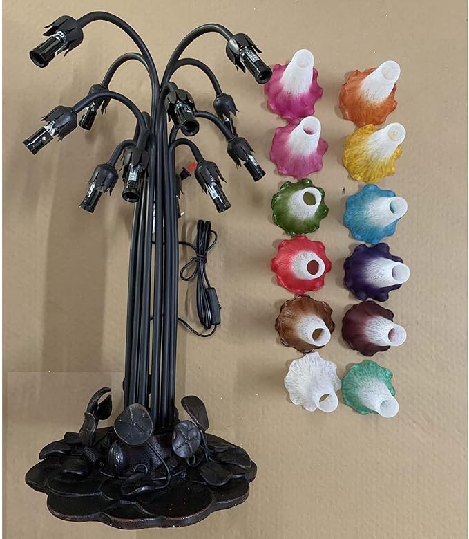 Bieye L10952 Lily Flower Blown Glass Accent Table Lamp for Living Room Bedroom Decoration (Multicolor, 12-Light) - Bloomnest