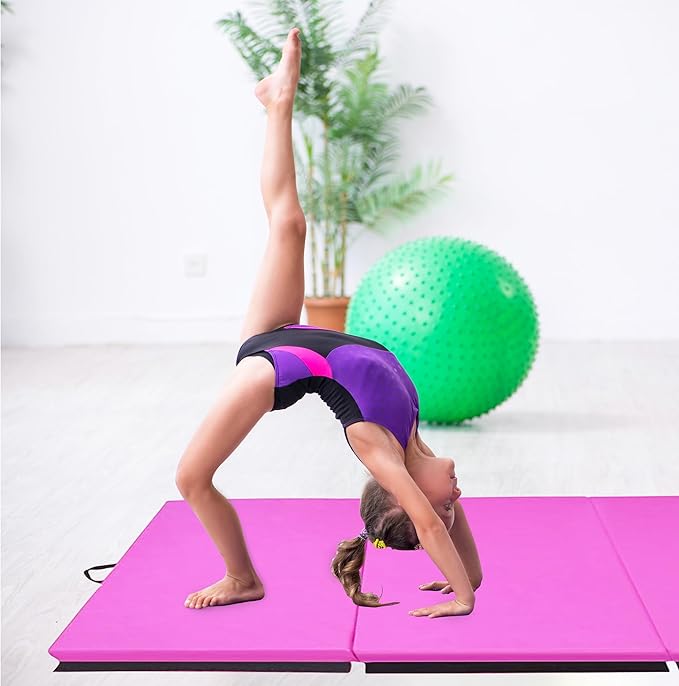 BalanceFrom 10x4 Feet 4-Panel Folding Gymnastics Mat – 2-Inch Thick Pad with Vinyl Surface and Carrying Handles for Tumbling, Yoga, Pilates, Home Workouts, and Martial Arts - Bloomnest
