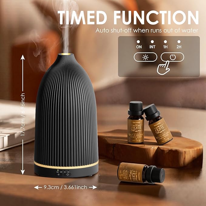 SALKING Essential Oil Diffuser, 100ml Aromatherapy Diffusers with Adjustable Mist Mode Timer Setting, Ultrasonic Diffusers for Essential Oils, 8 LED Colors, for Office Home (Black) - Bloomnest