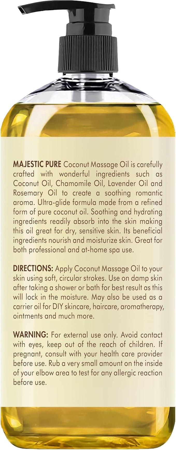 MAJESTIC PURE Coconut Massage Oil for Massage Therapy - Refreshing, and Relaxing - Natural Oils - for All Skin Types - Men and Women - 8 fl oz - Bloomnest