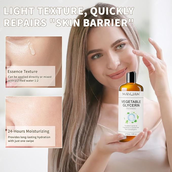 MAYJAM 100% Natural & Pure Vegetable Glycerine, 16 fl. oz. Vegetable Glycerin Liquid Body Oil for Skin, Face, Hair Care, Massage Oil for Moisturizing and Hair Benefits, Carrier Oil for Essential Oils - Bloomnest