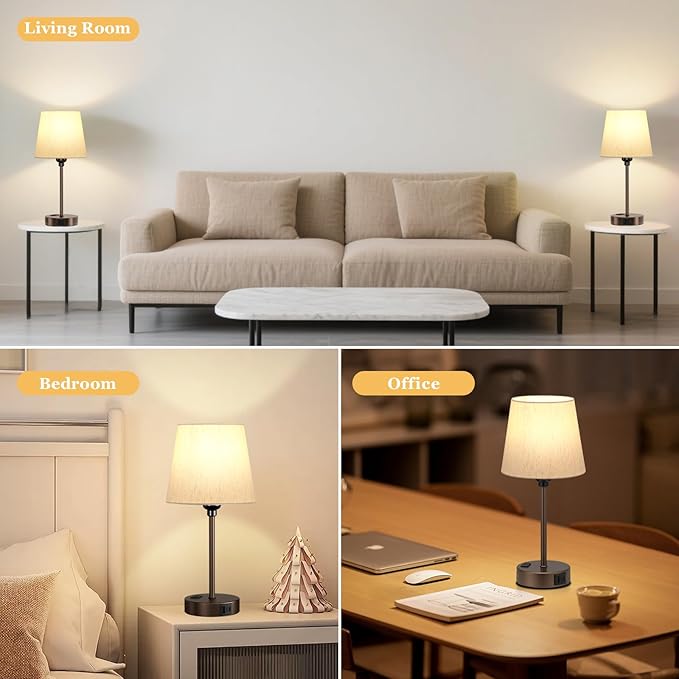 Acaxin Brown Bedside Lamps for bedrooms Set of 2 - Nightstand Bedroom Lamp with USB C Port and AC Outlet Charging, 3 Way Dimmable Touch Control Small Bed Side Table Lamp, Nightstand Light for Kids - Bloomnest