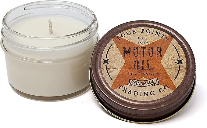 Motor Oil Scented 4 Oz Soy Aromatherapy Candle w/Jar - Four Points Trading Co. - Bloomnest